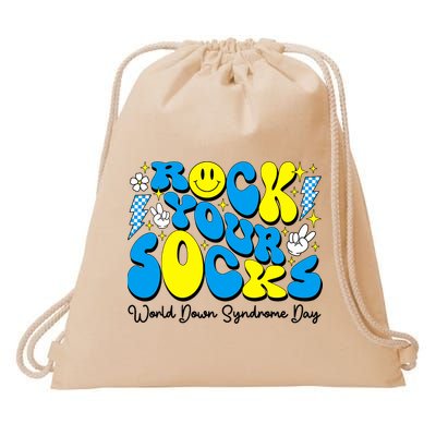 Groovy Rock Your Socks World Down Syndrome Awareness Day Drawstring Bag