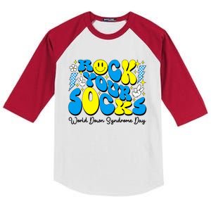 Groovy Rock Your Socks World Down Syndrome Awareness Day Kids Colorblock Raglan Jersey