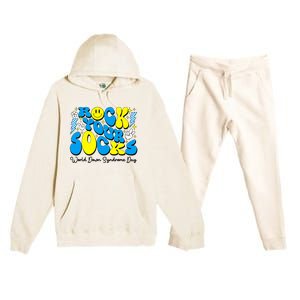 Groovy Rock Your Socks World Down Syndrome Awareness Day Premium Hooded Sweatsuit Set