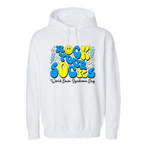 Groovy Rock Your Socks World Down Syndrome Awareness Day Garment-Dyed Fleece Hoodie