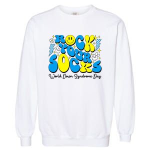 Groovy Rock Your Socks World Down Syndrome Awareness Day Garment-Dyed Sweatshirt