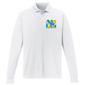 Groovy Rock Your Socks World Down Syndrome Awareness Day Performance Long Sleeve Polo