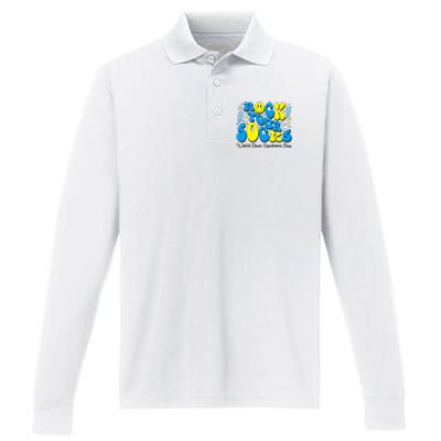 Groovy Rock Your Socks World Down Syndrome Awareness Day Performance Long Sleeve Polo