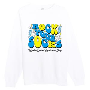 Groovy Rock Your Socks World Down Syndrome Awareness Day Premium Crewneck Sweatshirt