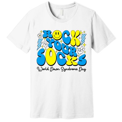 Groovy Rock Your Socks World Down Syndrome Awareness Day Premium T-Shirt