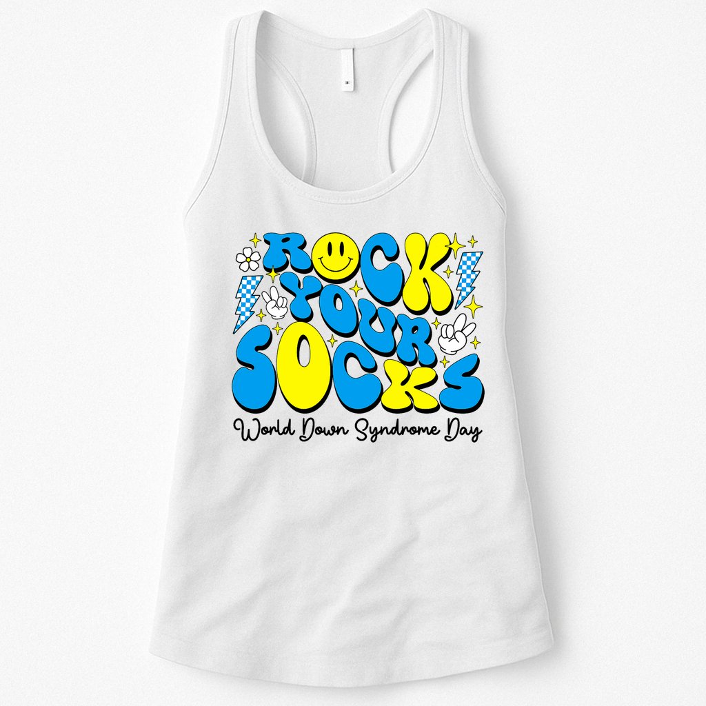 Groovy Rock Your Socks World Down Syndrome Awareness Day Womens Tank Top