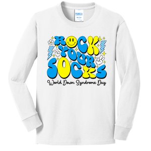 Groovy Rock Your Socks World Down Syndrome Awareness Day Kids Long Sleeve Shirt