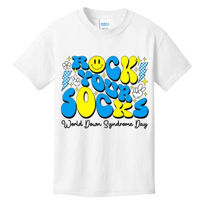 Groovy Rock Your Socks World Down Syndrome Awareness Day Kids T-Shirt