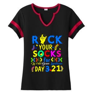 Gifts Rock Your Socks Down Syndrome Day Awareness Ladies Halftime Notch Neck Tee