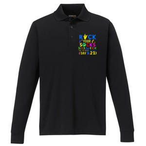 Gifts Rock Your Socks Down Syndrome Day Awareness Performance Long Sleeve Polo