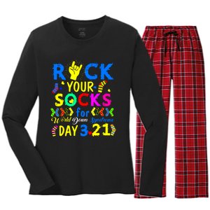 Gifts Rock Your Socks Down Syndrome Day Awareness Women's Long Sleeve Flannel Pajama Set 