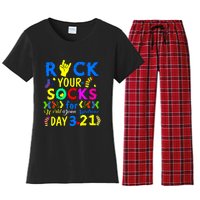 Gifts Rock Your Socks Down Syndrome Day Awareness Women's Flannel Pajama Set