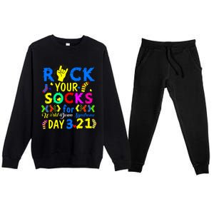 Gifts Rock Your Socks Down Syndrome Day Awareness Premium Crewneck Sweatsuit Set