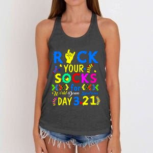 Gifts Rock Your Socks Down Syndrome Day Awareness Women's Knotted Racerback Tank