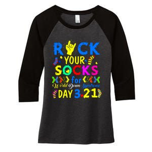 Gifts Rock Your Socks Down Syndrome Day Awareness Women's Tri-Blend 3/4-Sleeve Raglan Shirt