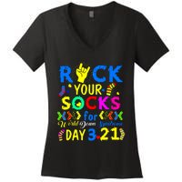 Gifts Rock Your Socks Down Syndrome Day Awareness Women's V-Neck T-Shirt