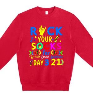 Gifts Rock Your Socks Down Syndrome Day Awareness Premium Crewneck Sweatshirt