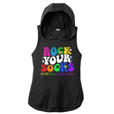 Groovy Rock Your Socks Down Syndrome Awareness Day Wdsd Ladies PosiCharge Tri-Blend Wicking Draft Hoodie Tank