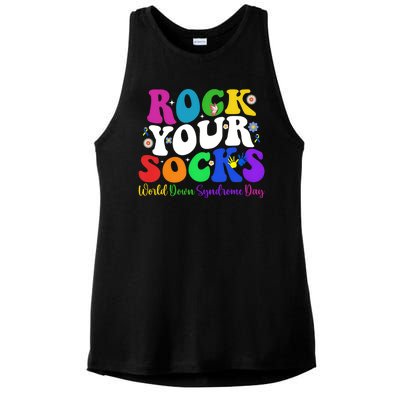 Groovy Rock Your Socks Down Syndrome Awareness Day Wdsd Ladies PosiCharge Tri-Blend Wicking Tank