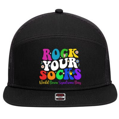 Groovy Rock Your Socks Down Syndrome Awareness Day Wdsd 7 Panel Mesh Trucker Snapback Hat