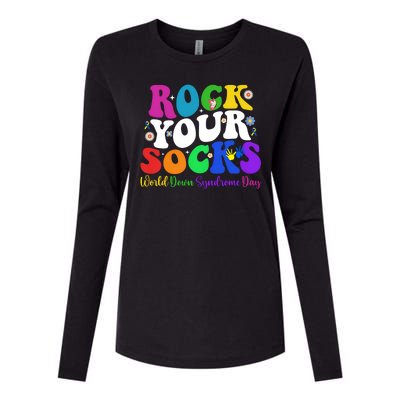 Groovy Rock Your Socks Down Syndrome Awareness Day Wdsd Womens Cotton Relaxed Long Sleeve T-Shirt