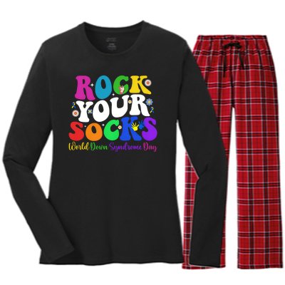 Groovy Rock Your Socks Down Syndrome Awareness Day Wdsd Women's Long Sleeve Flannel Pajama Set 