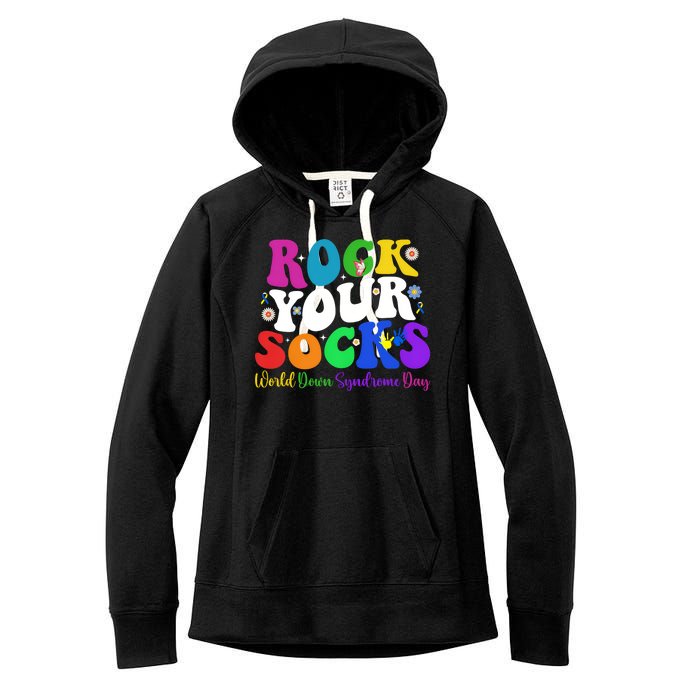 Groovy Rock Your Socks Down Syndrome Awareness Day Wdsd Women's Fleece Hoodie