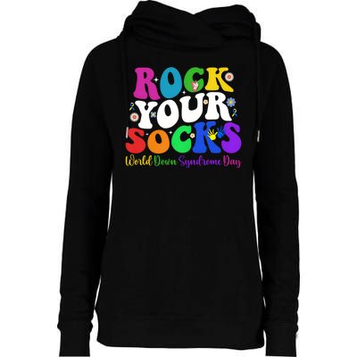 Groovy Rock Your Socks Down Syndrome Awareness Day Wdsd Womens Funnel Neck Pullover Hood