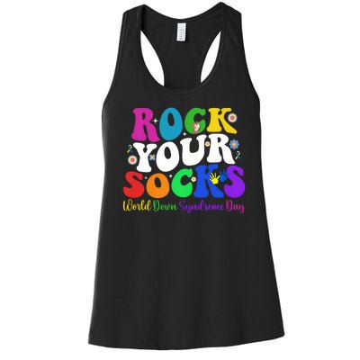 Groovy Rock Your Socks Down Syndrome Awareness Day Wdsd Women's Racerback Tank