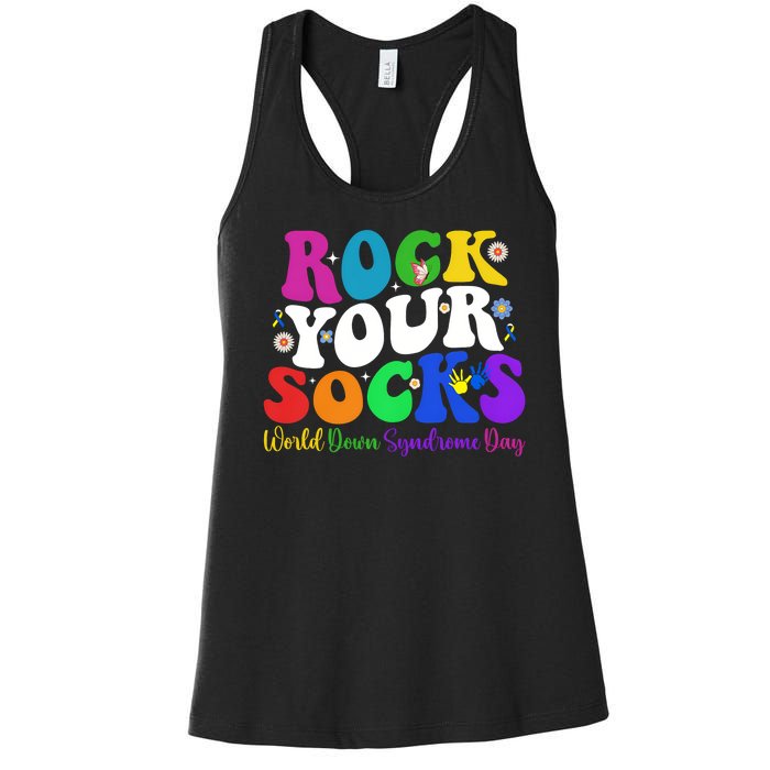 Groovy Rock Your Socks Down Syndrome Awareness Day Wdsd Women's Racerback Tank