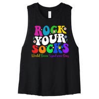 Groovy Rock Your Socks Down Syndrome Awareness Day Wdsd Women's Racerback Cropped Tank