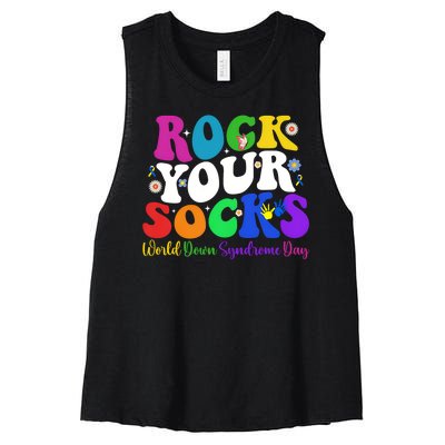 Groovy Rock Your Socks Down Syndrome Awareness Day Wdsd Women's Racerback Cropped Tank