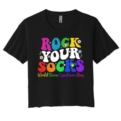 Groovy Rock Your Socks Down Syndrome Awareness Day Wdsd Women's Crop Top Tee