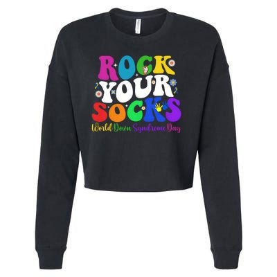 Groovy Rock Your Socks Down Syndrome Awareness Day Wdsd Cropped Pullover Crew