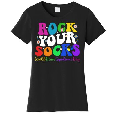 Groovy Rock Your Socks Down Syndrome Awareness Day Wdsd Women's T-Shirt