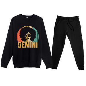 Gemini Retro Zodiac Sign Birthday Afro Black Women Premium Crewneck Sweatsuit Set