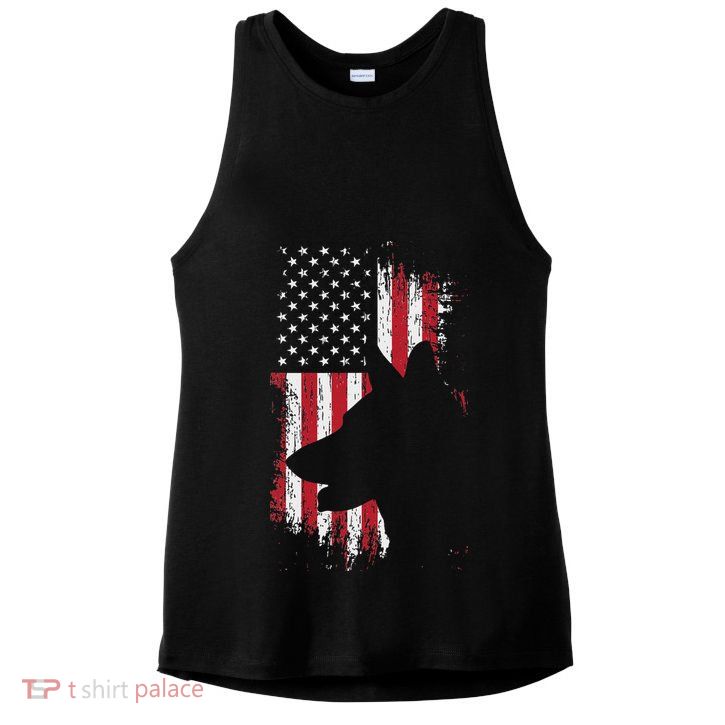 German Shepherd American Flag Usa Patriotic Dog Gift Ladies PosiCharge Tri-Blend Wicking Tank