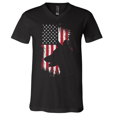 German Shepherd American Flag Usa Patriotic Dog Gift V-Neck T-Shirt