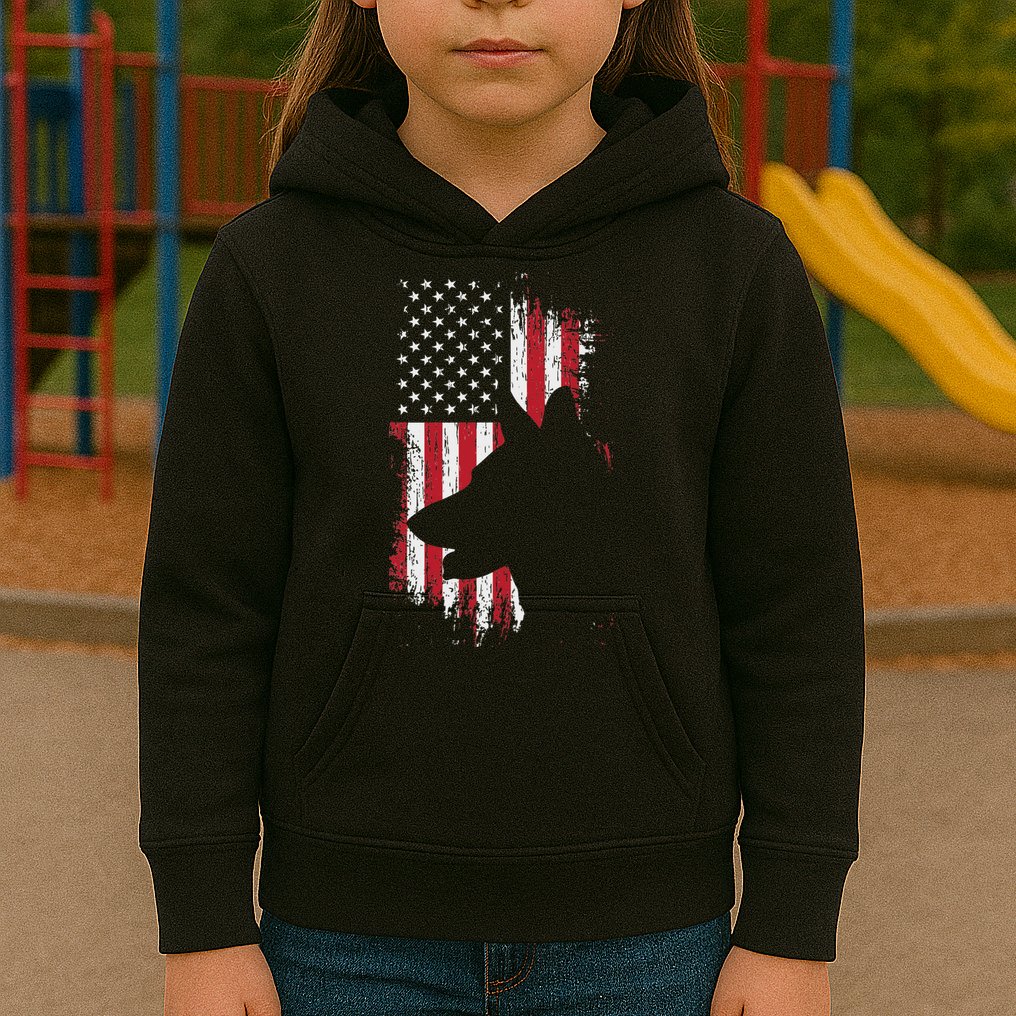 German Shepherd American Flag Usa Patriotic Dog Gift Kids Hoodie