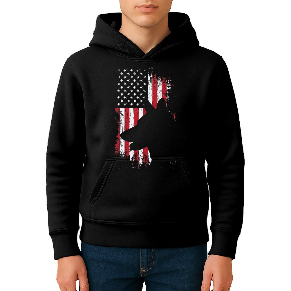 German Shepherd American Flag Usa Patriotic Dog Gift Kids Hoodie