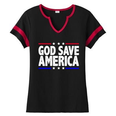 God Save America Political Election Ladies Halftime Notch Neck Tee