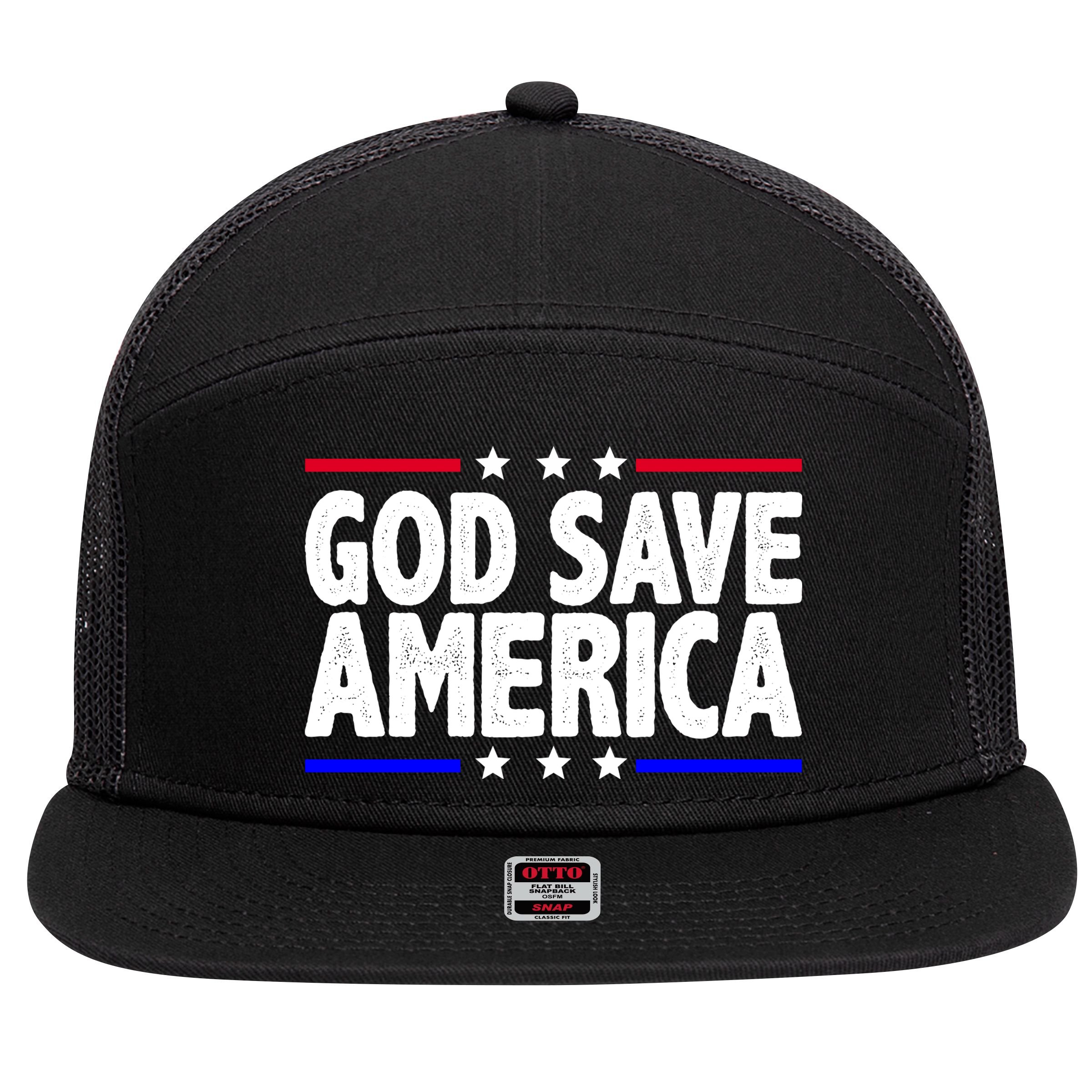 God Save America Political Election 7 Panel Mesh Trucker Snapback Hat