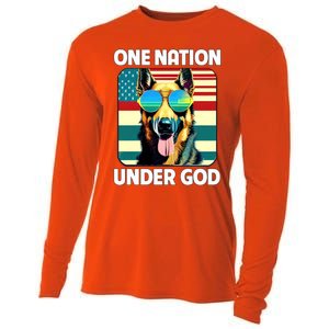 Ger Shepherd American Flag One Nation Under God Patriotic Gift Cooling Performance Long Sleeve Crew