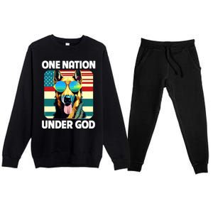 Ger Shepherd American Flag One Nation Under God Patriotic Gift Premium Crewneck Sweatsuit Set