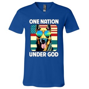 Ger Shepherd American Flag One Nation Under God Patriotic Gift V-Neck T-Shirt