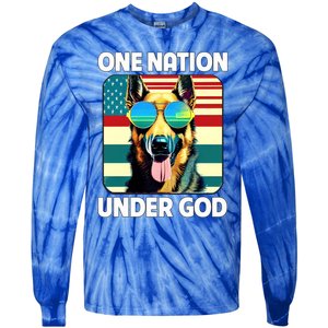 Ger Shepherd American Flag One Nation Under God Patriotic Gift Tie-Dye Long Sleeve Shirt