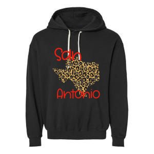 Ggt San Antonio Tx Sat State Of Texas Leopard Print Garment-Dyed Fleece Hoodie