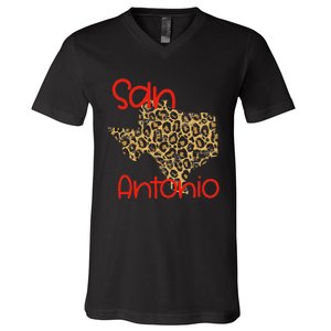 Ggt San Antonio Tx Sat State Of Texas Leopard Print V-Neck T-Shirt