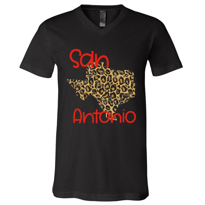 Ggt San Antonio Tx Sat State Of Texas Leopard Print V-Neck T-Shirt