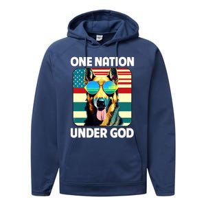 Ger Shepherd American Flag One Nation Under God Patriotic Gift Performance Fleece Hoodie